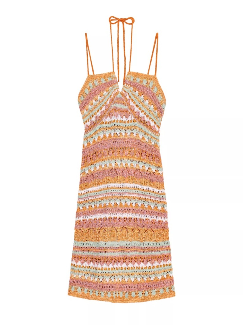 Zara Strappy Crochet Mini Dress - Orange & Pink